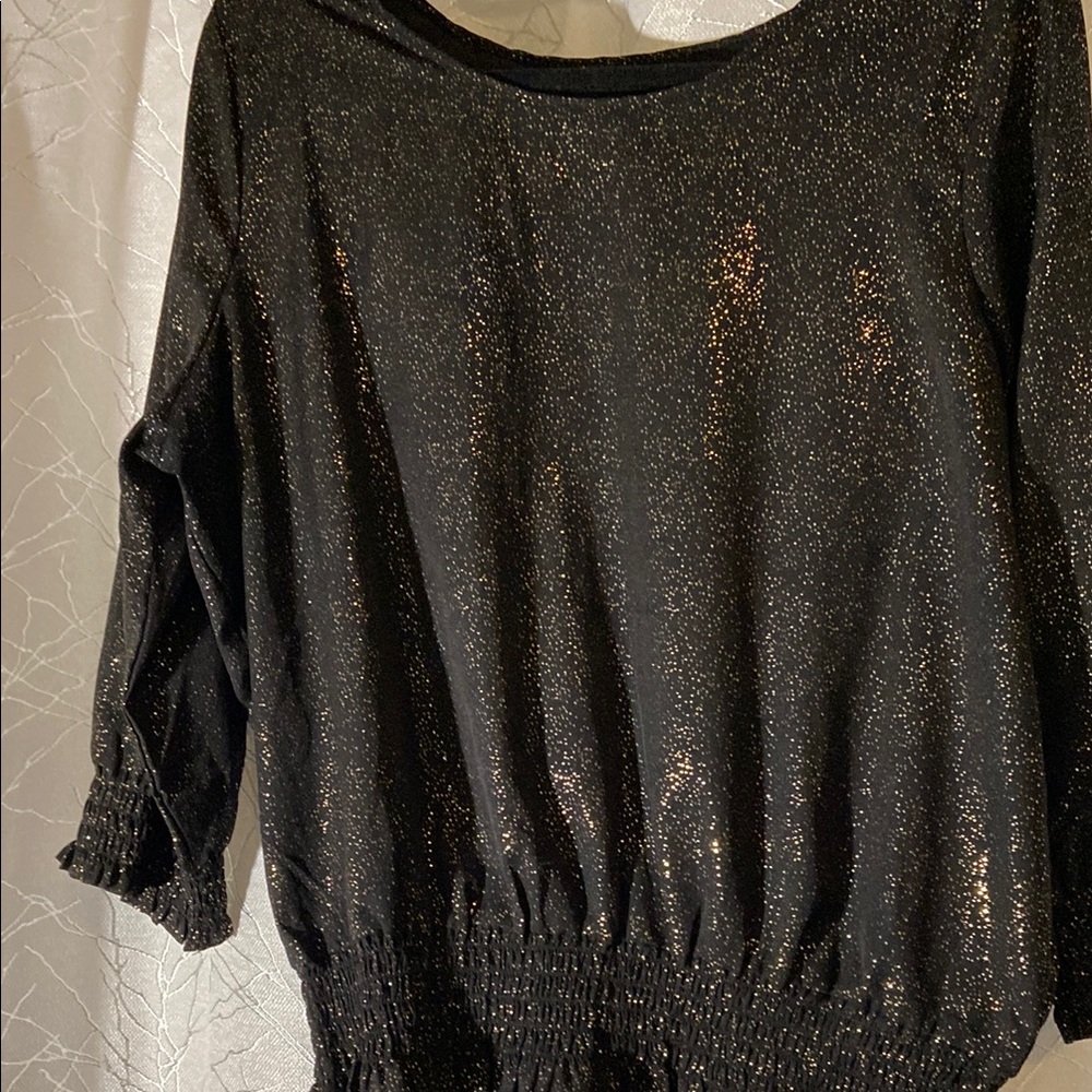 Black Sequin Blouse with Three-Quarter Sleeves